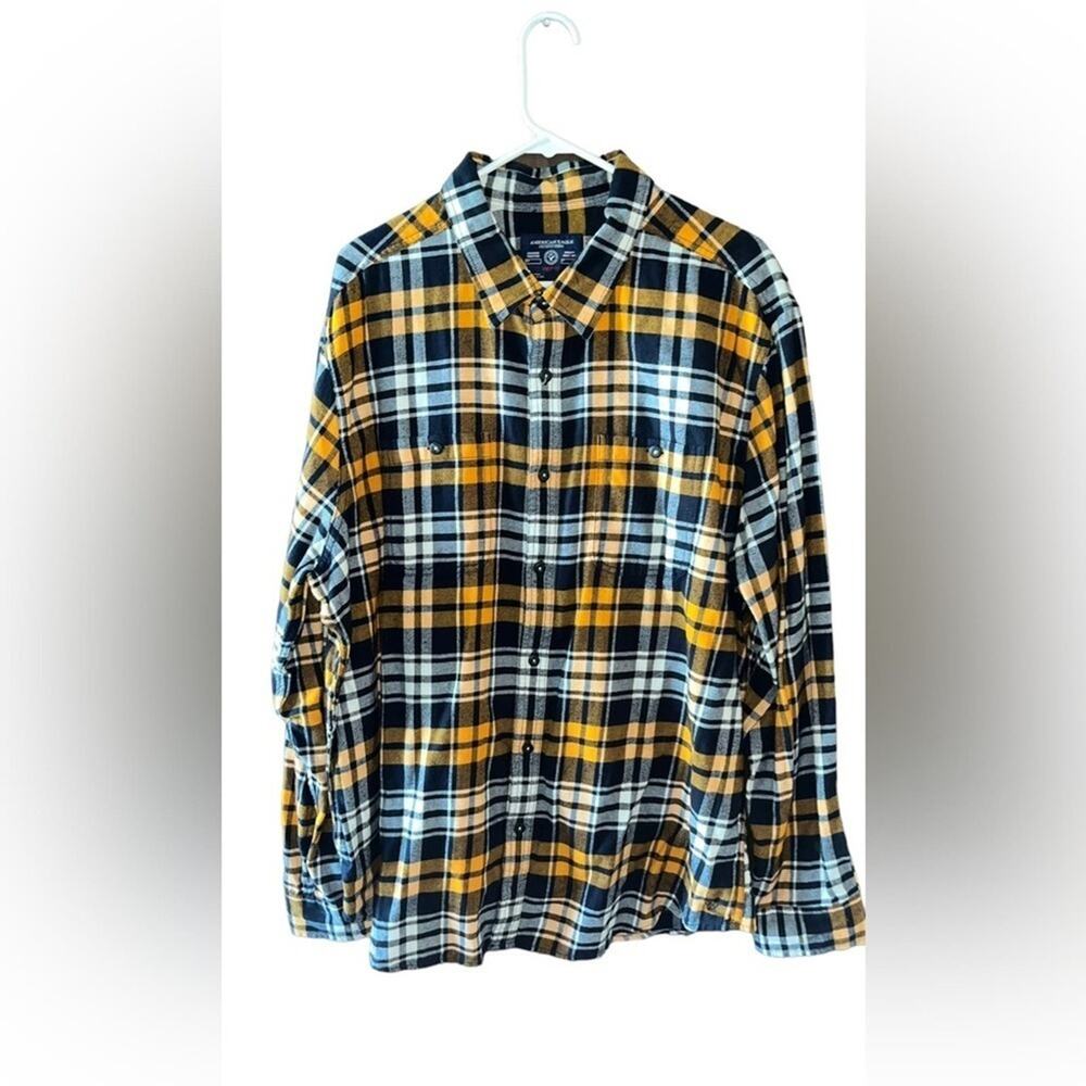 American Eagle Prep Fit Shirt Mens Size XXL Navy Orange Long Sleeve Button Down